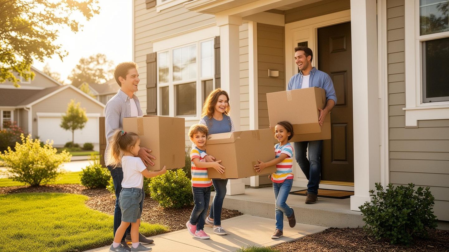 Family settling into their new home